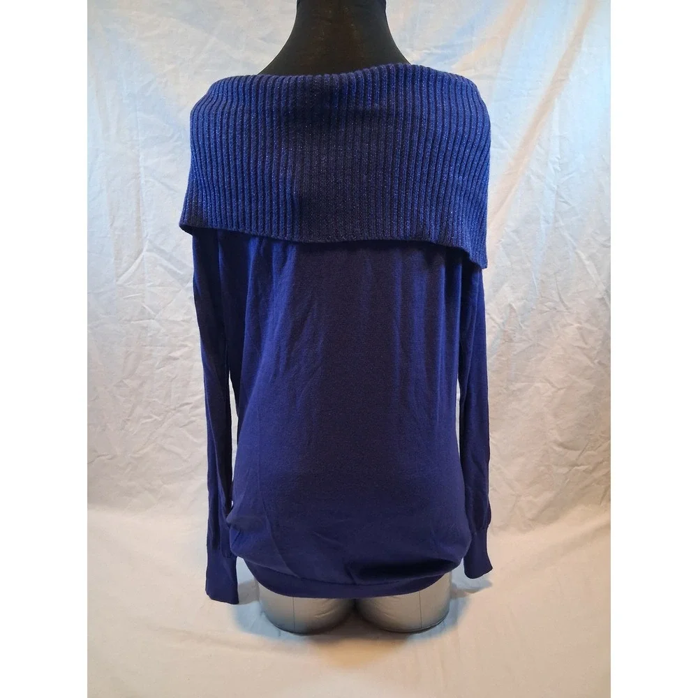 Michael Kors Dark Azurite Metallic Off Shoulder Sweater Size M MH66N5V2A2 NWT